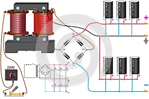 Bipolar power supply unit which uses a step-down transformer voltage, diode bridge